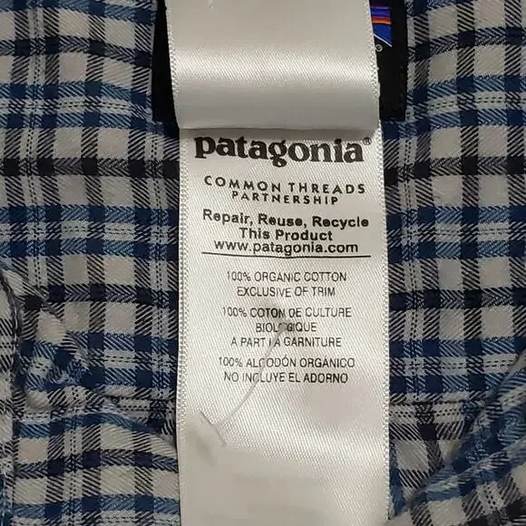 Patagonia‎ Mens Organic Cotton Knit Button Up Shirt Sz Med Blue Check Plaid - Picture 6 of 12